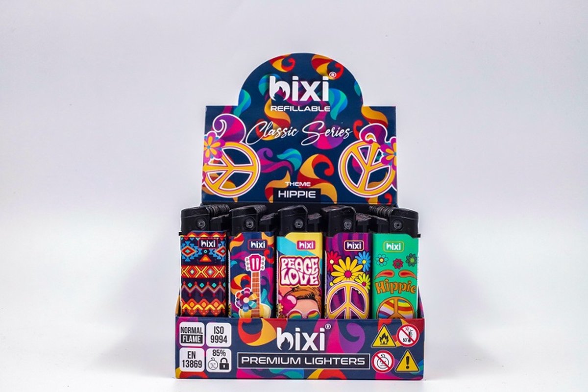 Goedkoopste Bixi Classic Aansteker - Thema HiPPIE - Gas - Vuurwerk - Lighter - Kwaliteit navulbare aansteker - 50 stuks