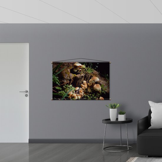 WallClassics - Affiche Textile - Champignons Bruns sur un Tronc d'Arbre - 120x80 cm Photo sur Textile