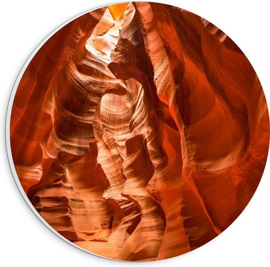 WallClassics - PVC Schuimplaat Muurcirkel - Antelope Canyon Gang in Ravijn - 20x20 cm Foto op Muurcirkel (met ophangsysteem)
