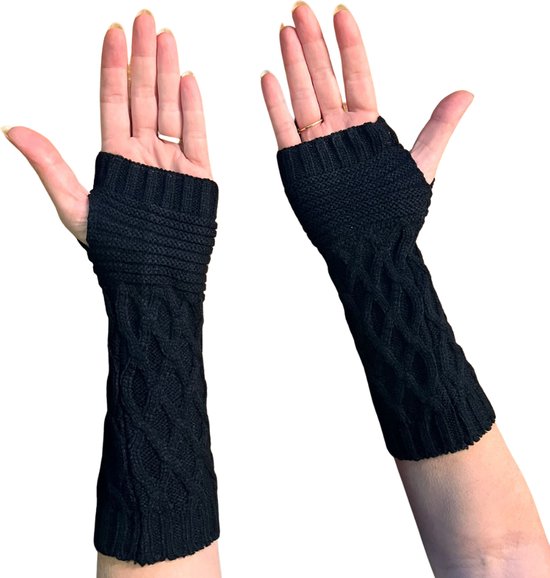 Lange zwarte polswarmers - Vingerloze handschoenen voor dames - Hygge |  bol.com