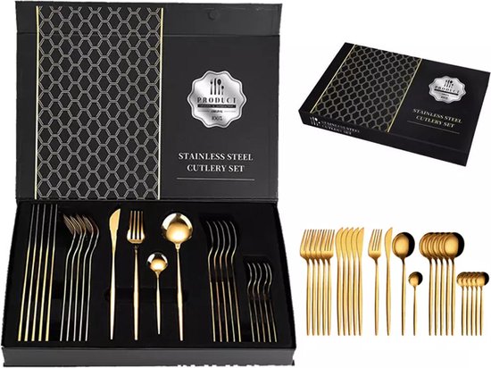 Timmers Trading Bestekset 6 persoons - Gouden bestek - Bestekset goud 24 delig - Vaatwasserbestendig