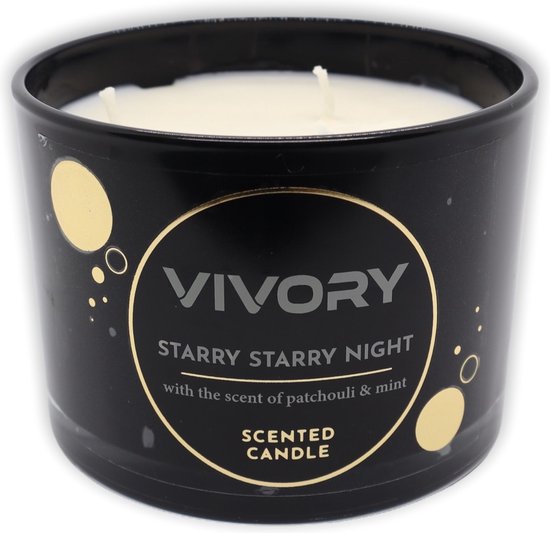 Vivory Luxe Geurkaars 3 pits, met de geur van Patchouli & Mint - uit de Starry Night collectie