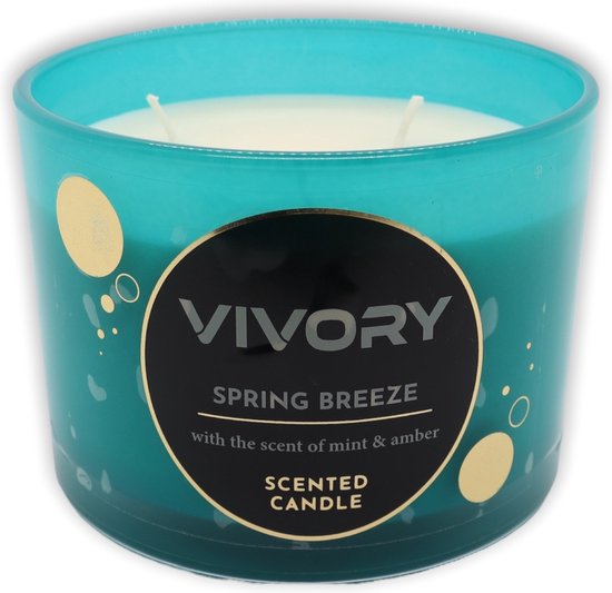 Vivory Luxe Geurkaars 3 pits, met de frisse geur van mint en amber - uit de Spring Breeze-Coolwater collectie