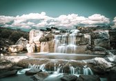 Fotobehangkoning - Fotobehang - Vliesbehang - Behang - Waterval - Grote Watervallen - Rotsen - 152,5 x 104 cm