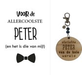 Sleutelhanger en kaartje liefste Peter | coolste | blauw | peter | jij bent de liefste | liefste peter | coolste peter | peter vragen | peter worden | cadeau