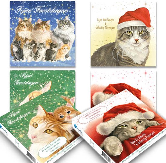 Franciens Katten kerstkaarten - mapje met 4x5 stuks - set 1