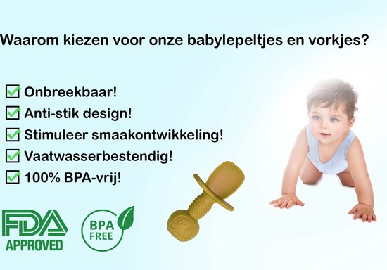 JU&MP Kinderbestek Beer - Baby - 2 Baby Lepeltjes en Vorkjes - Baby Bestek - BPA-Vrij - Groen Mango