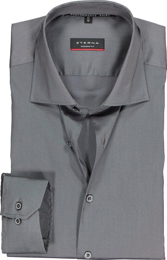 ETERNA modern fit overhemd - superstretch lyocell heren overhemd - antraciet grijs - Strijkvriendelijk - Boordmaat: 40