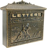 PrimeMatik - Oude gietijzeren brievenbus voor brieven en post in de kleur van het roestpaard
