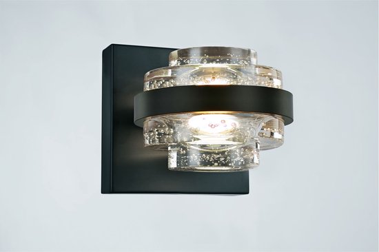 Sierlijke wandlamp Dynasty | 1 lichts | zwart / transparant | glas / metaal | 12 cm x 12 cm | eetkamer / woonkamer lamp | modern / sfeervol design