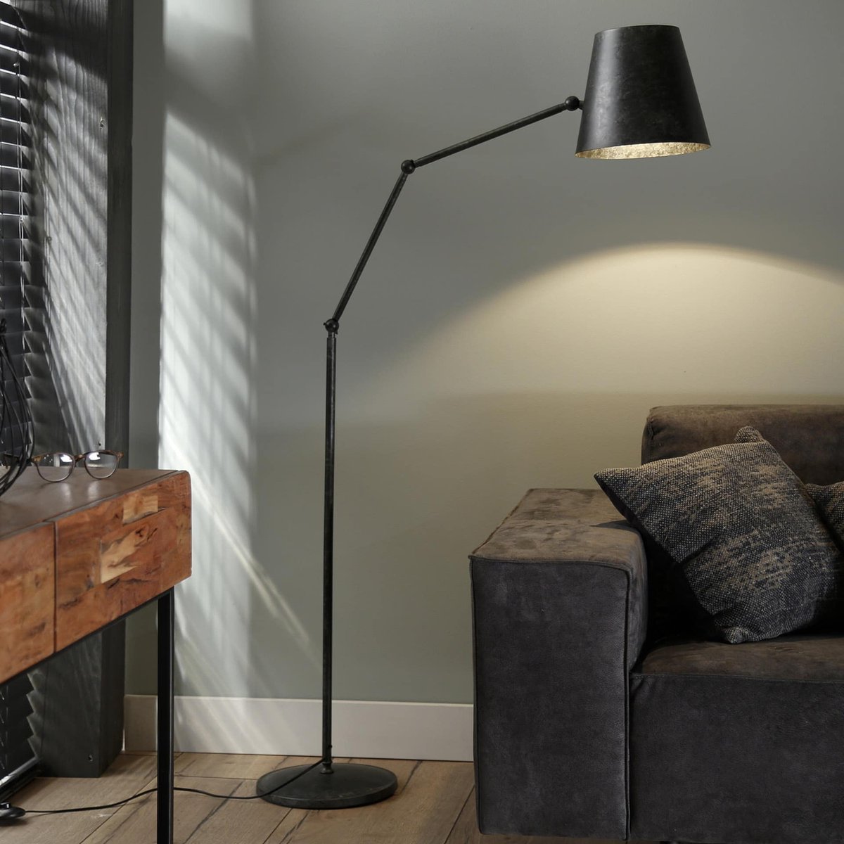 Vloerlamp knik | 1 lichts | zwart | metaal | 152 cm | verstelbaar | staande lamp / vloerlamp | modern / sfeervol design