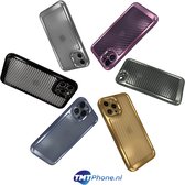 Apple iphone 14 Plus Transparant Siliconen Carbon print- Gold Patroon Case Voor Iphone 14 Plus met camera bescherming
