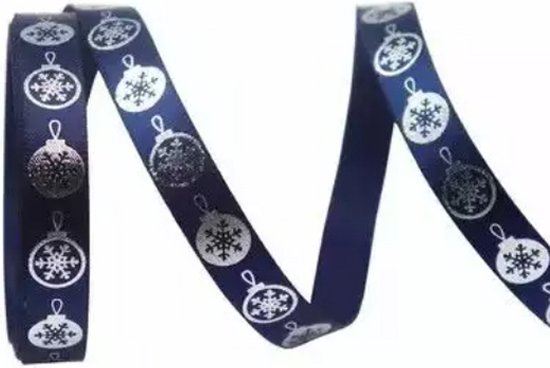 Foto: Kerst lint 10mm 1cm luxe satijnlint kerstbal kerstlint marine blauw zilver cadeaulint rol 10 meter