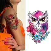 Temporary Tattoo Paars/Roze Uil (A5 formaat) [Neptattoo - Tijdelijke tatoeage - Nep Fake Tattoos - Water overdraagbare festival sticker henna outfit tattoo - Glitter tattoo - Volwassenen Kinderen Jongen Meisje]