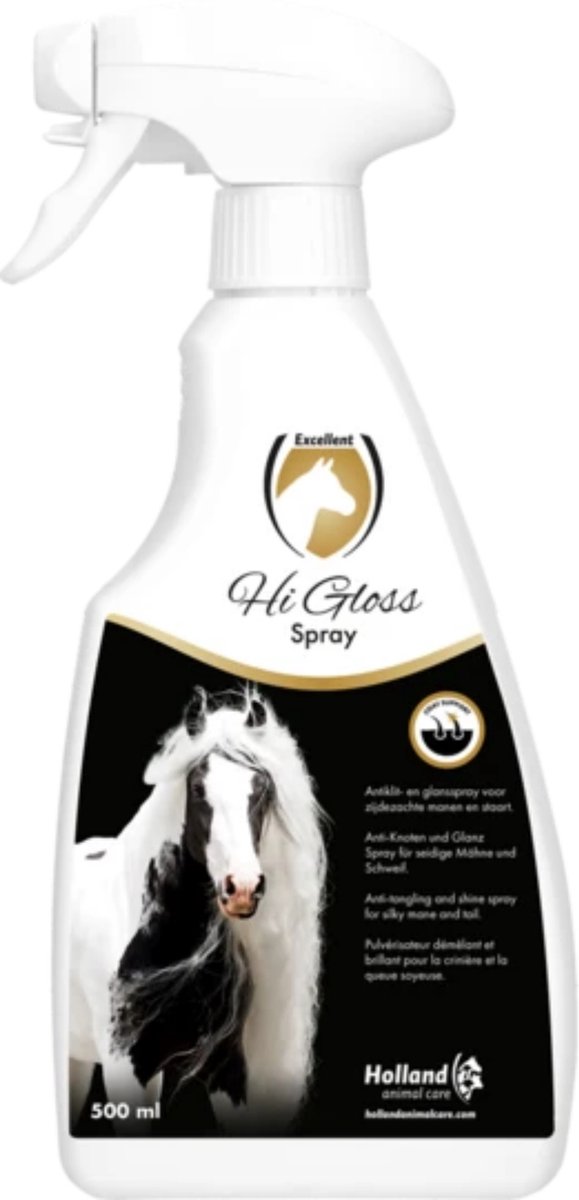 Excellent Hi Gloss spray - Voor het creëren van een perfecte presentatie voor een keuring, wedstrijd of ander evenement - Geschikt voor paarden - 500 ml - Holland Animal Care