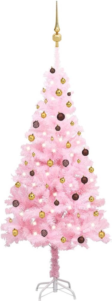 Prolenta Premium - Kunstkerstboom met LED's en kerstballen 210 cm PVC roze
