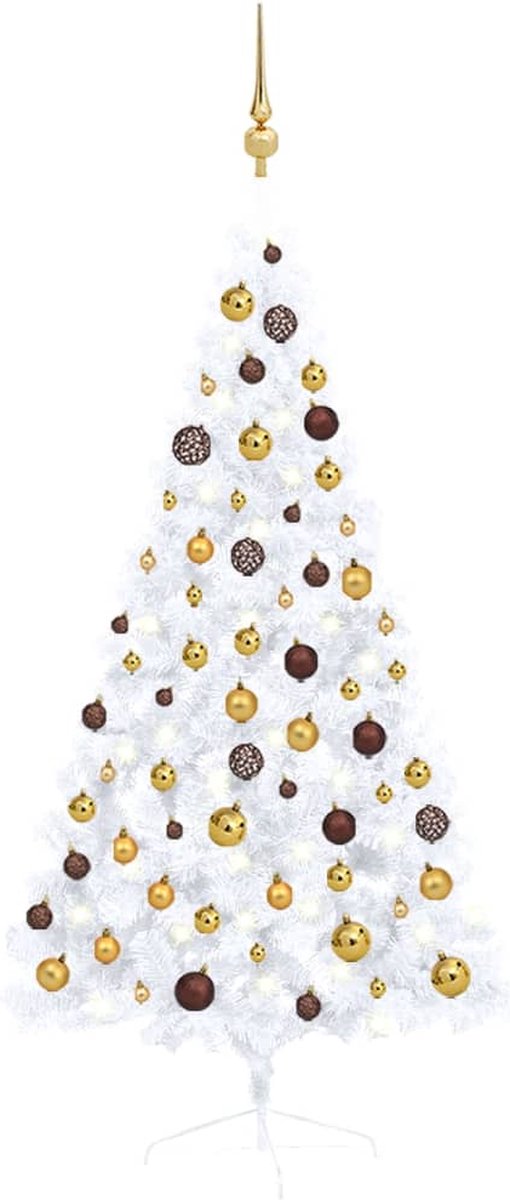Prolenta Premium - Kunstkerstboom met LED's en kerstballen half 150 cm wit