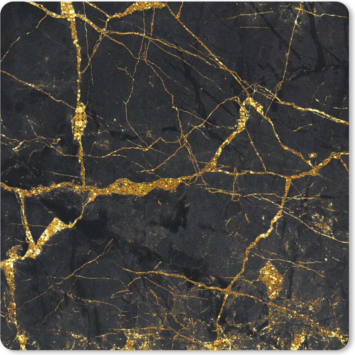 Muismat - Mousepad - Marmer - Goud - Zwart - Marmerlook - Luxe - Glitter - 30x30 cm - Muismatten