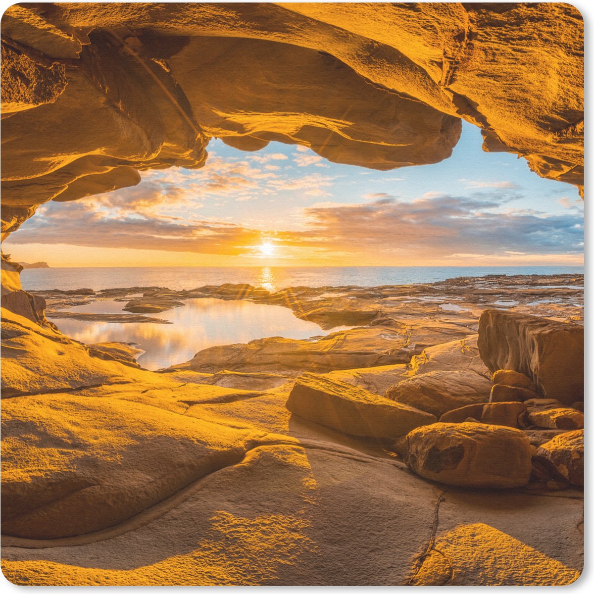 Muismat 20x20 cm - Mousepad Grot - Zee - Horizon - Zonsondergang - Muismatten