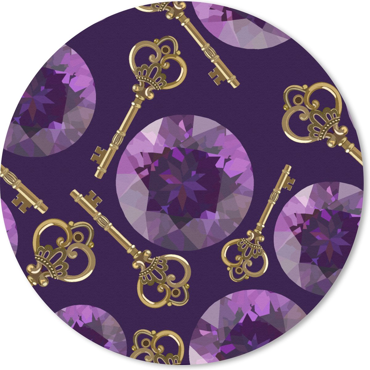 Muismat rond 20x20 cm - Mousepad Edelsteen - Patronen - Goud - Sleutel - Ronde muismatten