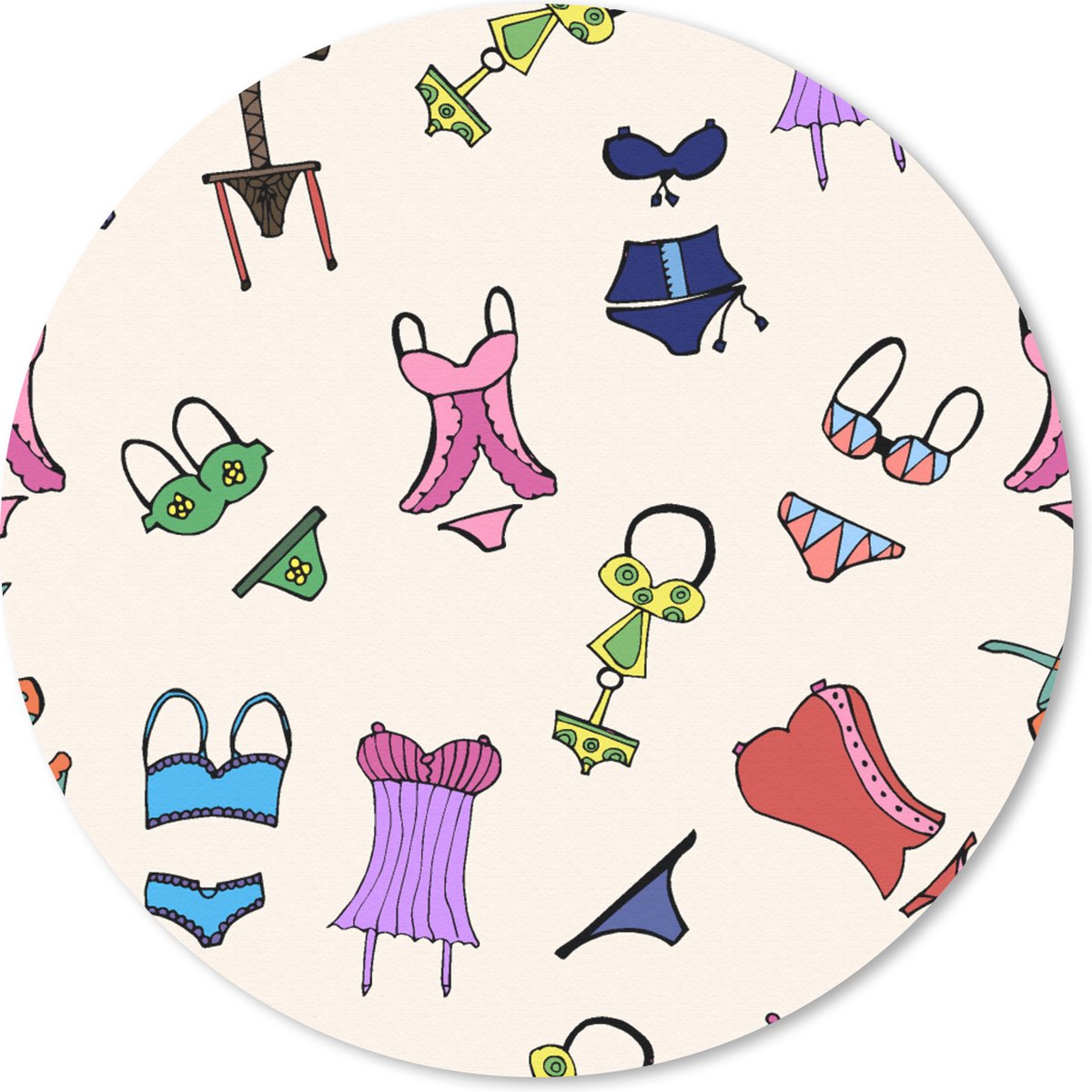Muismat rond 20x20 cm - Mousepad Lingerie - Ondergoed - Patroon - Ronde muismatten