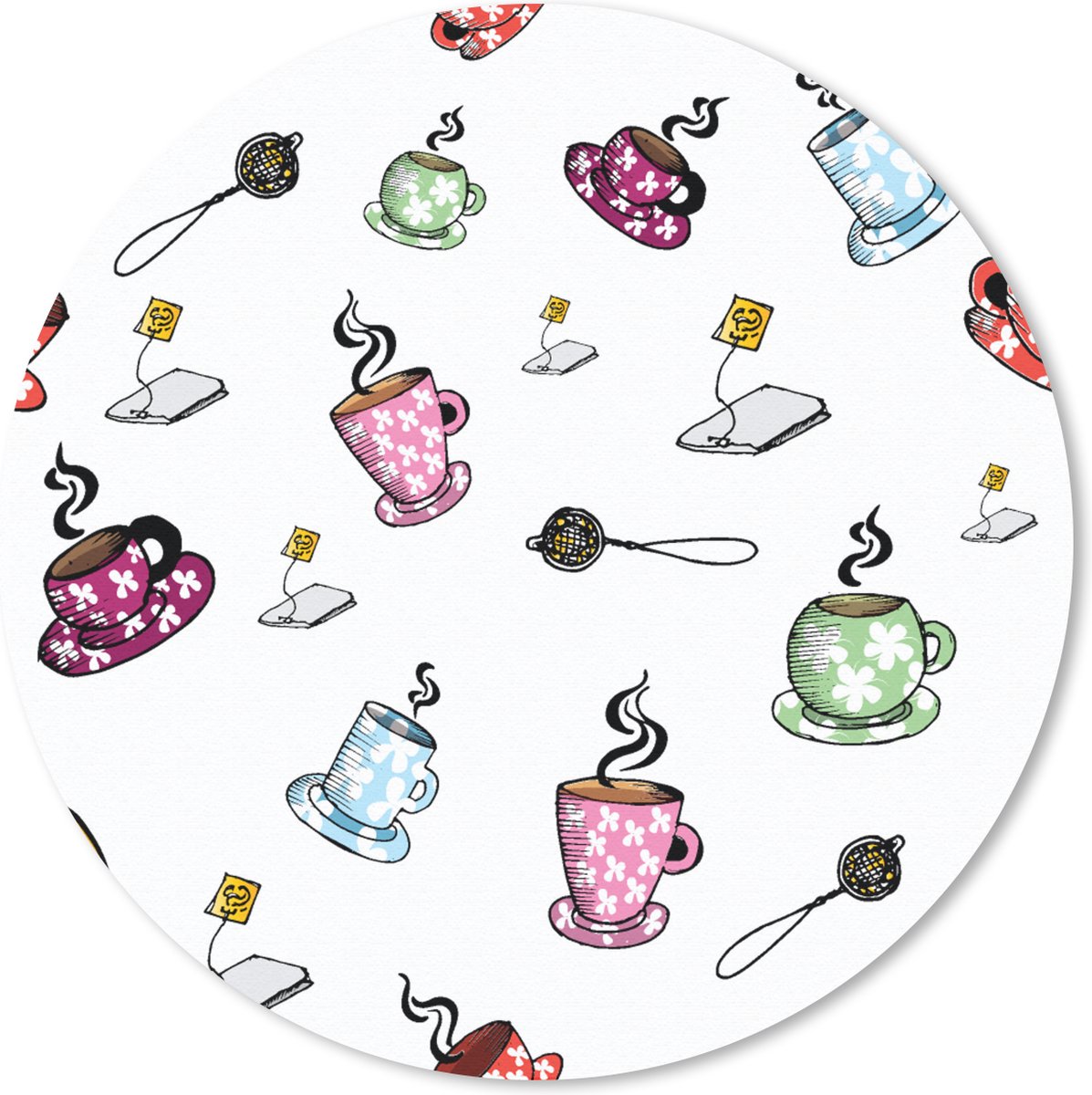 Muismat rond 20x20 cm - Mousepad Thee - Patronen - Kopjes - Ronde muismatten