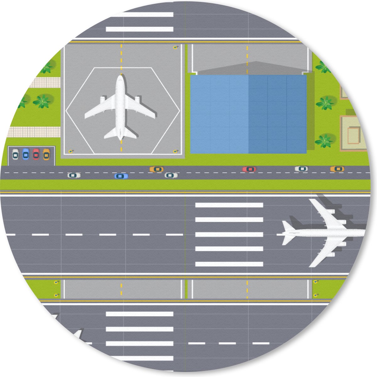 Muismat rond 20x20 cm - Mousepad Design - Vliegveld - Vliegtuig - Ronde muismatten