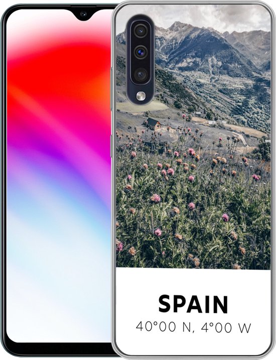 Coque Samsung Galaxy A50 - Espagne - Montagnes - Fleurs - Coque de téléphone en Siliconen