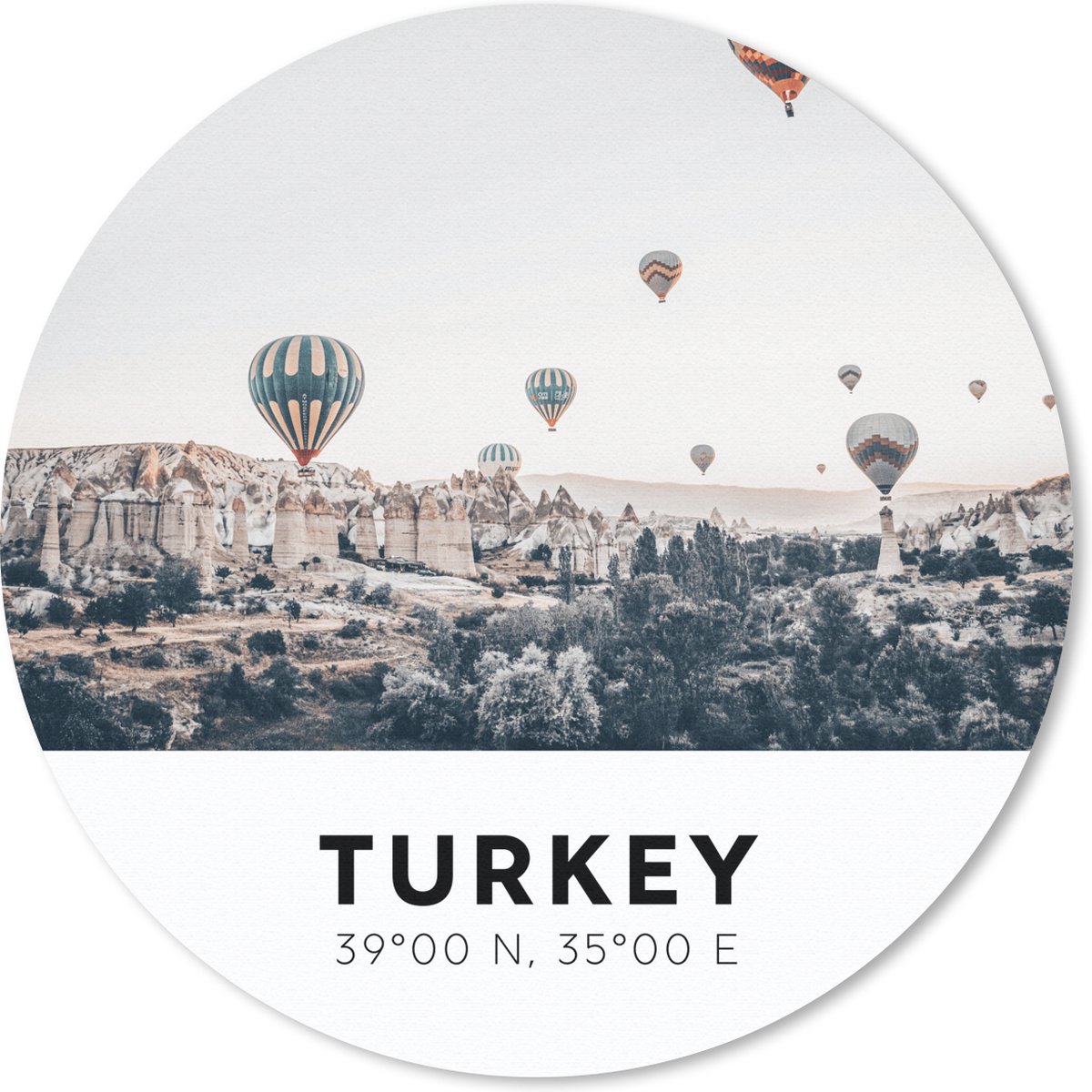 Muismat rond 20x20 cm - Mousepad Turkije - Luchtballon - Bomen - Ronde muismatten