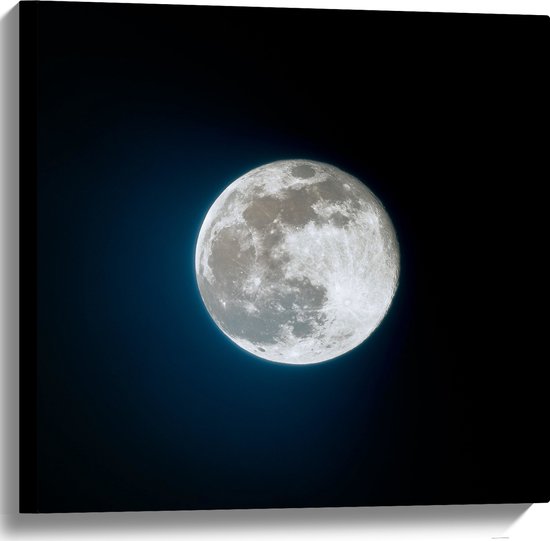 WallClassics - Canvas  - Maan in Blauw/Zwarte Lucht - 60x60 cm Foto op Canvas Schilderij (Wanddecoratie op Canvas)