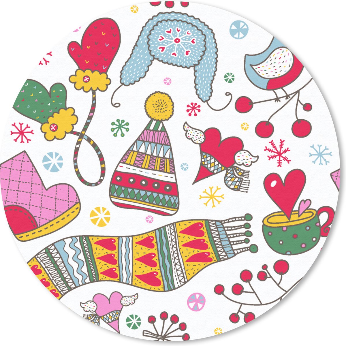Muismat rond 20x20 cm - Mousepad Patronen - Winter - Kerst - Ronde muismatten - Kerst - Cadeau - Kerstcadeau voor mannen en voor vrouwen