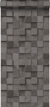 ESTAhome behangpapier 3D-houtmotief zwart - 138528 - 53 cm x 10,05 m