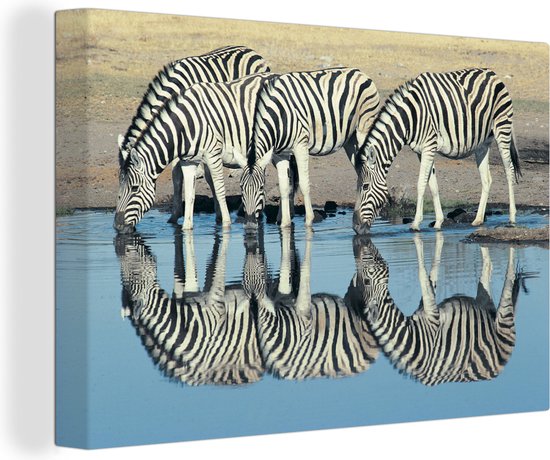 Canvas schilderij 30x20 cm - Wanddecoratie Zebra - Water - Reflectie - Savanne - Muurdecoratie woonkamer - Slaapkamer decoratie - Kamer accessoires - Schilderijen op canvas
