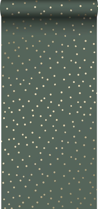 ESTAhome behang stippen donkergroen en goud - 139275 - 0,53 x 10,05 m