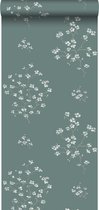 ESTAhome papier peint branches de fleurs vert pétrole - 148736