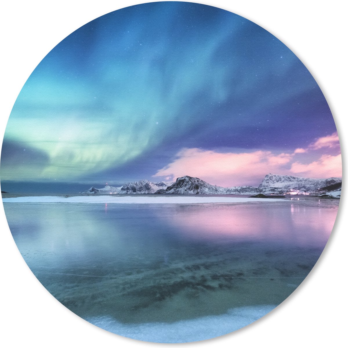 Muismat rond 30x30 cm - Mousepad Noorderlicht - Nacht - Winter - Ronde muismatten