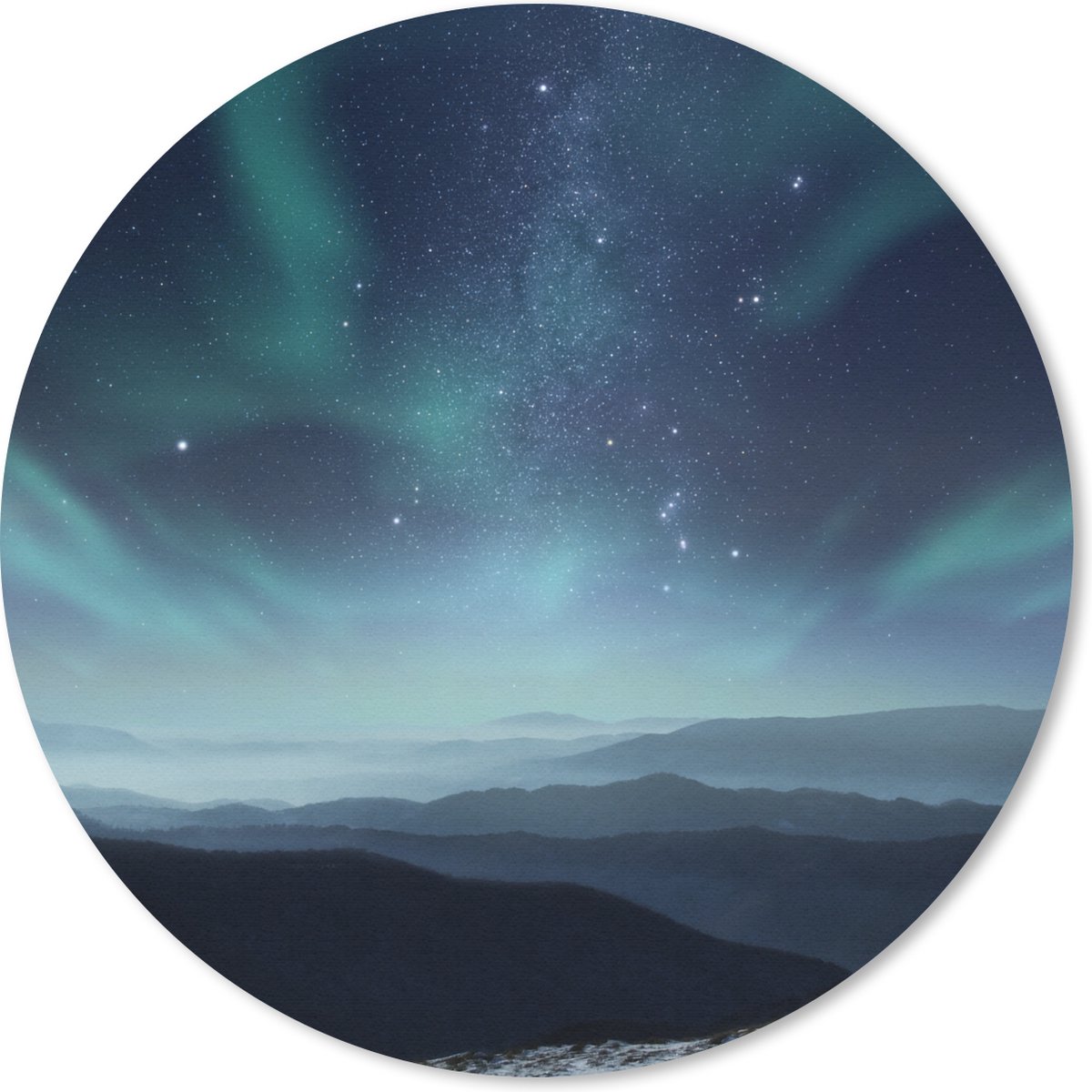Muismat rond 20x20 cm - Mousepad Noorderlicht - Sterren - Berg - Nacht - Ronde muismatten