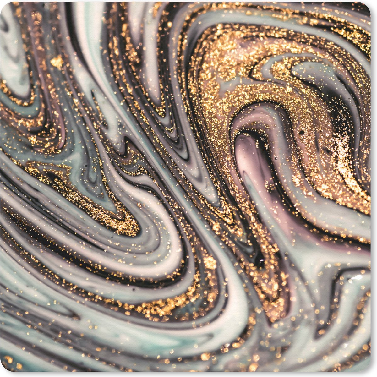 Muismat 20x20 cm - Mousepad Marmerlook - Goud - Glitter - Luxe - Marmer print - Wit - Muismatten