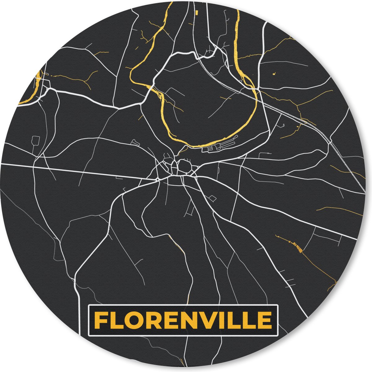 Muismat rond 30x30 cm - Mousepad Goud - Kaart - Stadskaart - Plattegrond - Florenville - Ronde muismatten - Stadskaart