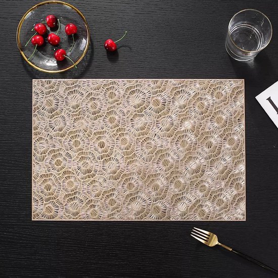 Placemats Goud Rechthoek 'Rosas' Gold Tafeldecoratie Kerst