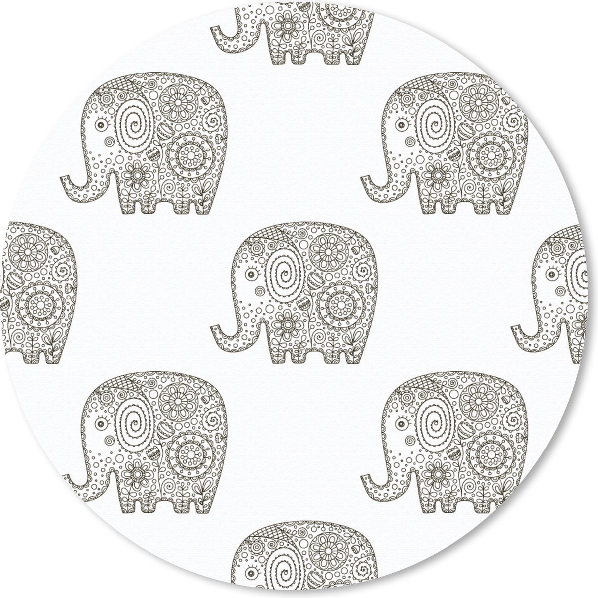 Muismat rond 40x40 cm - Mousepad Doodle - Olifant - Design - Ronde muismatten