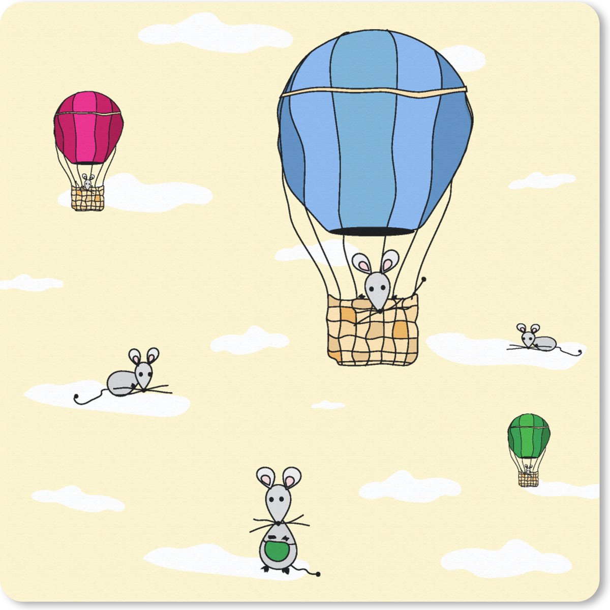 Muismat Klein - Patroon - Muis - Luchtballon - 20x20 cm