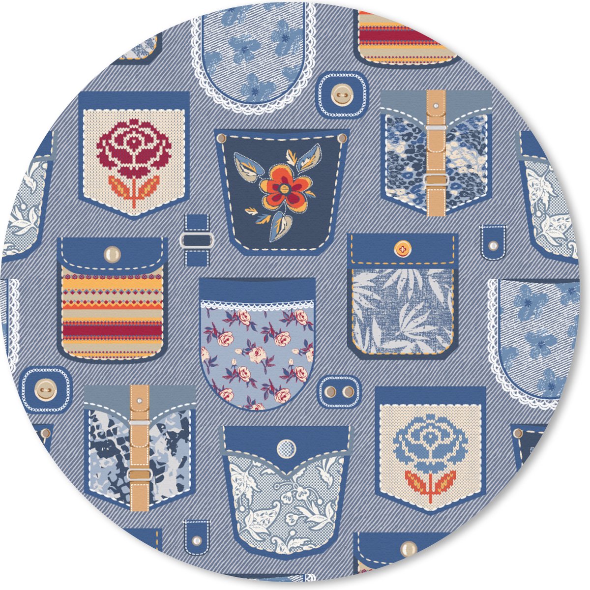 Muismat rond 40x40 cm - Mousepad Broek - Denim - Patch - Patronen - Ronde muismatten