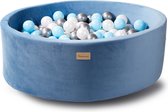 Ballenbak Baby Speelgoed 1 jaar - VELVET blauw - Kidsdouche - ballenbad ballen 250 stuks Ø 7 cm - baby blauw, zilver, parel