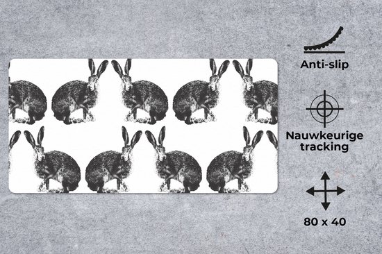 Bureau onderlegger 80x40 cm - Muismat Vintage - Design - Konijn - Dieren - Bureaulegger xl - Desk mat beschermer - Computer muismatten