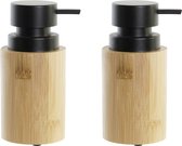 2x Distributeur/Distributeur de savon - bambou/acier inoxydable - bois/noir - 16 cm