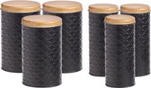 Zeller - Keuken voorraadpotten 6x - zwart/bamboe - Inhoud 1000/2000 ml