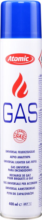 Atomic® Butaan Bijvulgas - Gasbussen - Aanstekervulling - 400ml - 1st