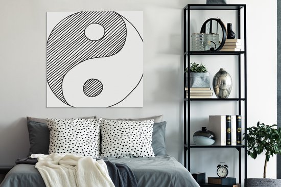 Une illustration d'une toile du logo Yin et Yang esquissée 90x90 cm - Tirage photo sur toile (Décoration murale salon / chambre)