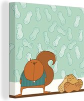 Une illustration d'un écureuil avec quelques cacahuètes toile 90x90 cm - Tirage photo sur toile (Décoration murale salon / chambre) / Peintures sur toile animaux sauvages